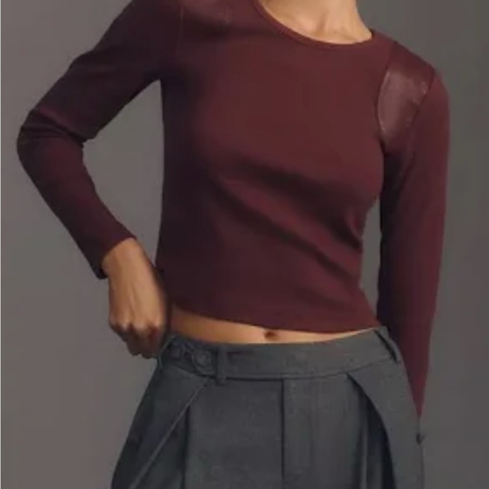Maeve Leather Insert Long Sleeve Top